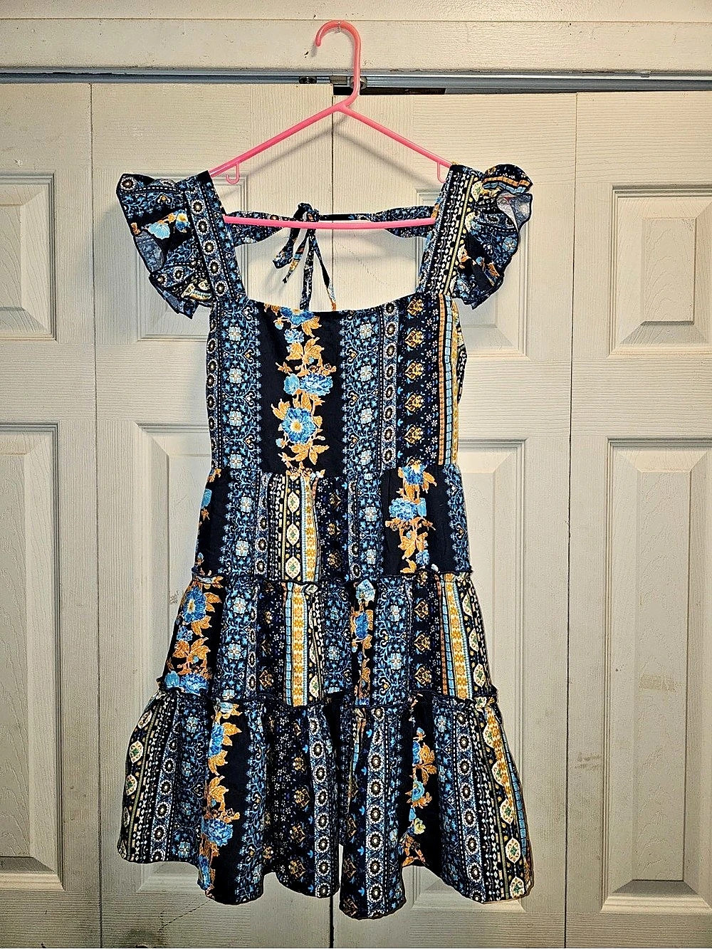 Floral Mini Dress in Blue & Orange- New